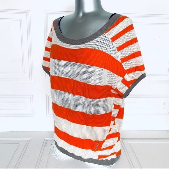 REEBOK  OVERSIZED KNIT OFF WHITE ORANGE TOP HORIZONTAL LOOSE FIT WOMEN SIZE XS - Picture 3 of 9